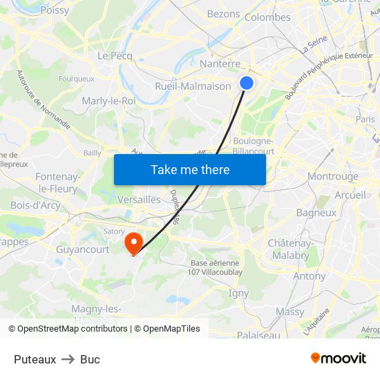 Puteaux to Buc map