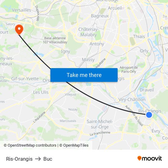 Ris-Orangis to Buc map