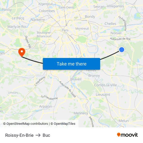 Roissy-En-Brie to Buc map