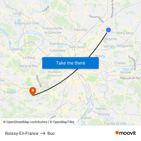 Roissy-En-France to Buc map