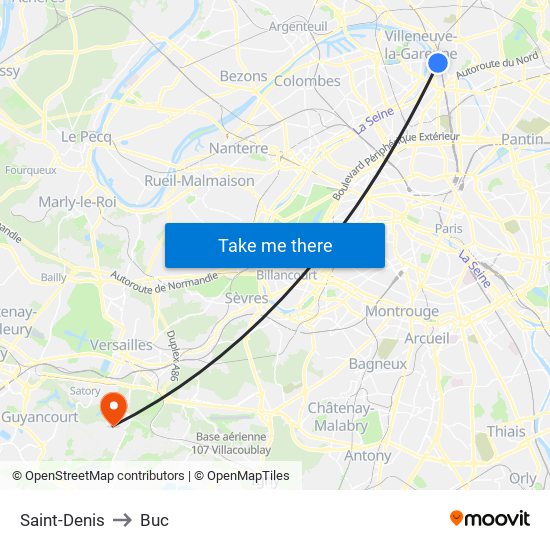 Saint-Denis to Buc map