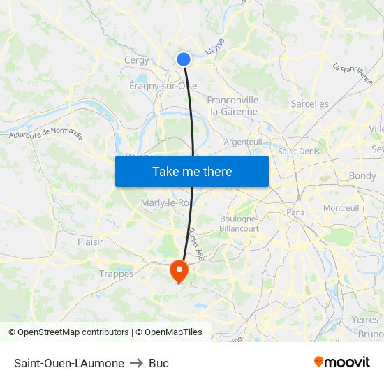 Saint-Ouen-L'Aumone to Buc map