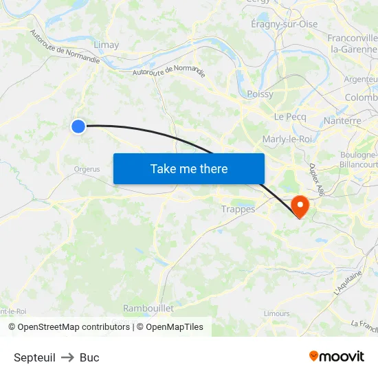 Septeuil to Buc map