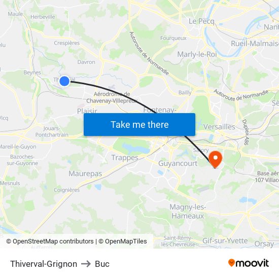 Thiverval-Grignon to Buc map