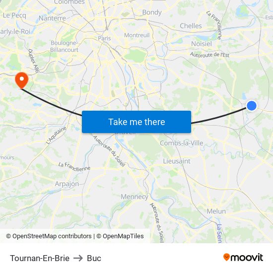 Tournan-En-Brie to Buc map
