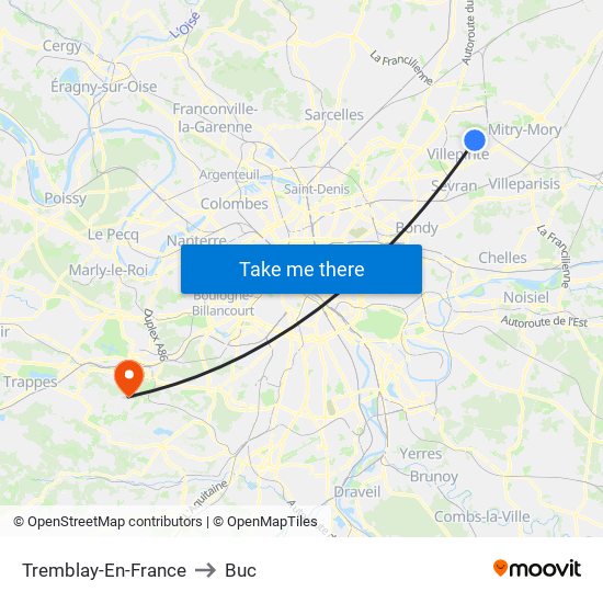 Tremblay-En-France to Buc map