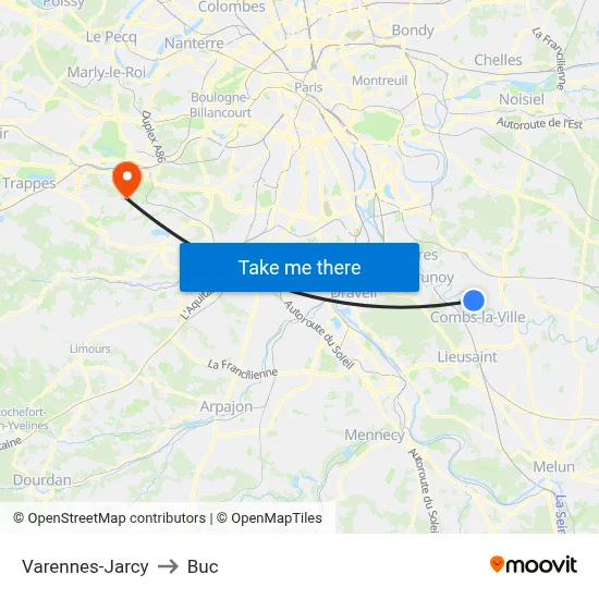 Varennes-Jarcy to Buc map