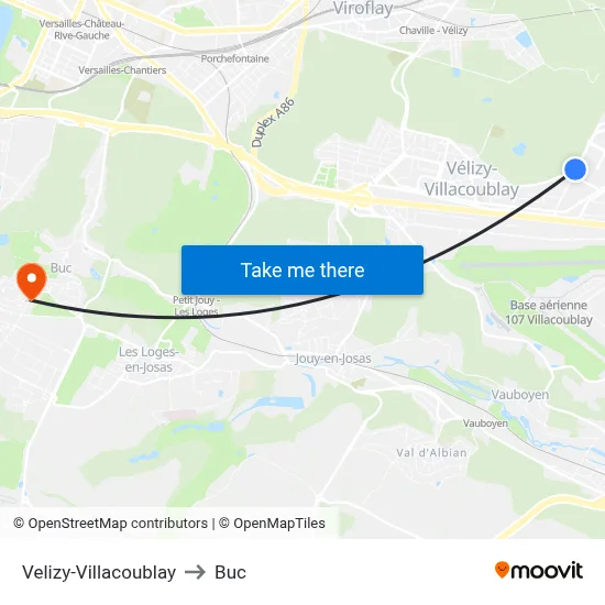 Velizy-Villacoublay to Buc map