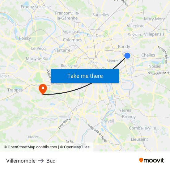 Villemomble to Buc map