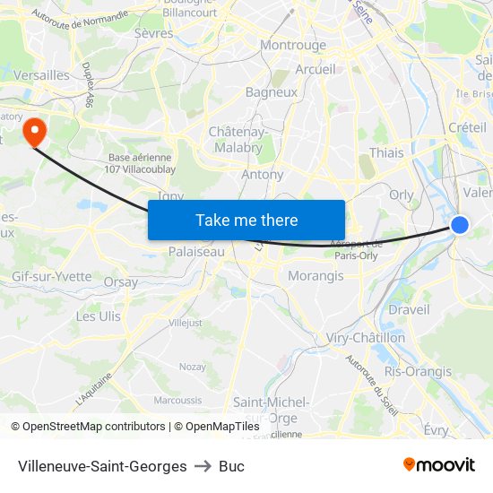 Villeneuve-Saint-Georges to Buc map