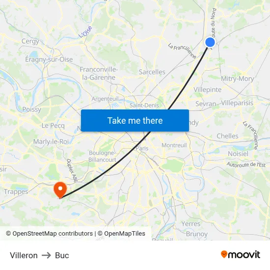 Villeron to Buc map