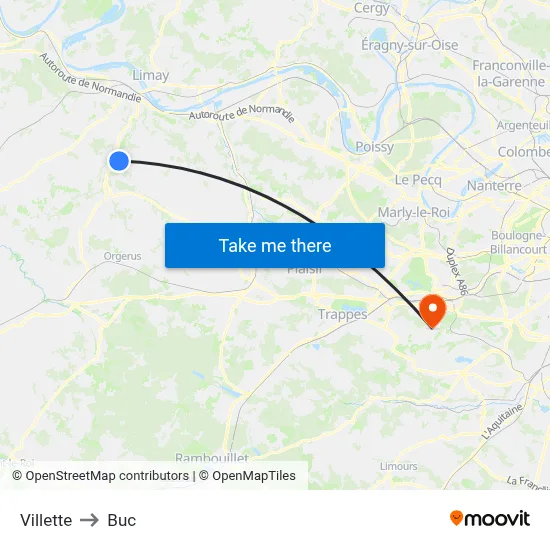 Villette to Buc map