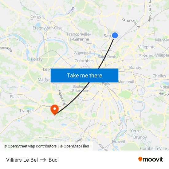 Villiers-Le-Bel to Buc map