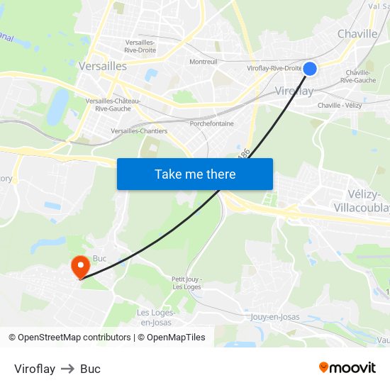 Viroflay to Buc map