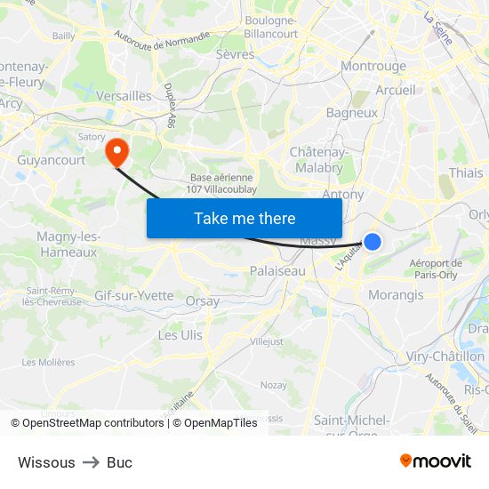 Wissous to Buc map