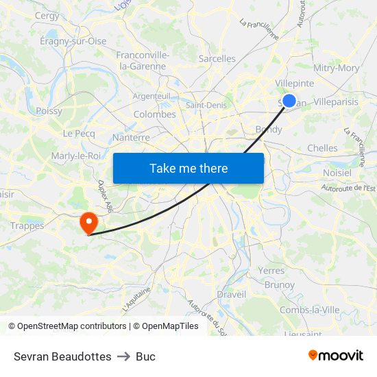 Sevran Beaudottes to Buc map