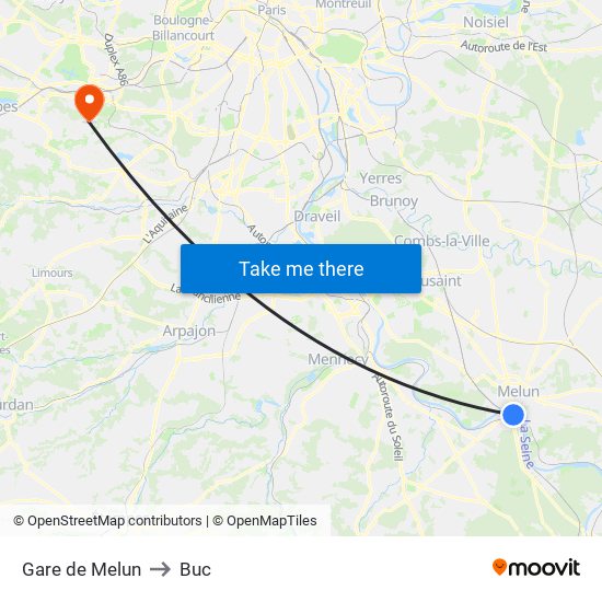 Gare de Melun to Buc map