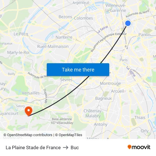 La Plaine Stade de France to Buc map