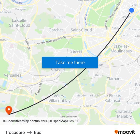 Trocadéro to Buc map