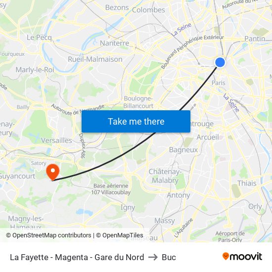 La Fayette - Magenta - Gare du Nord to Buc map