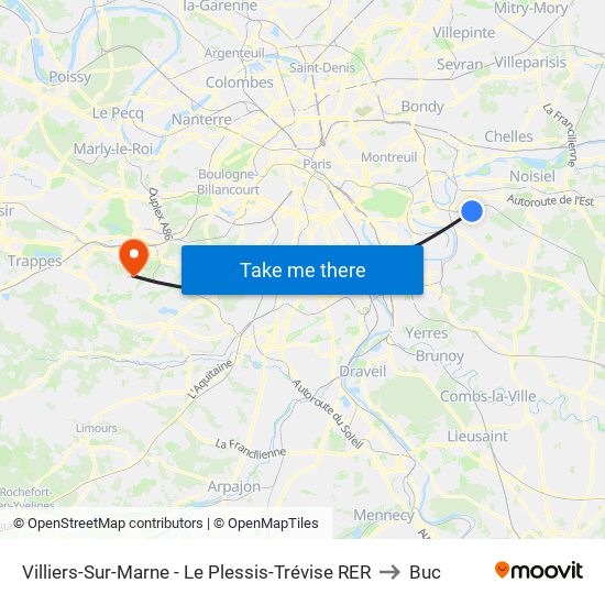 Villiers-Sur-Marne - Le Plessis-Trévise RER to Buc map