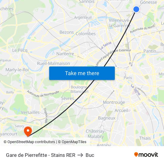 Gare de Pierrefitte - Stains RER to Buc map