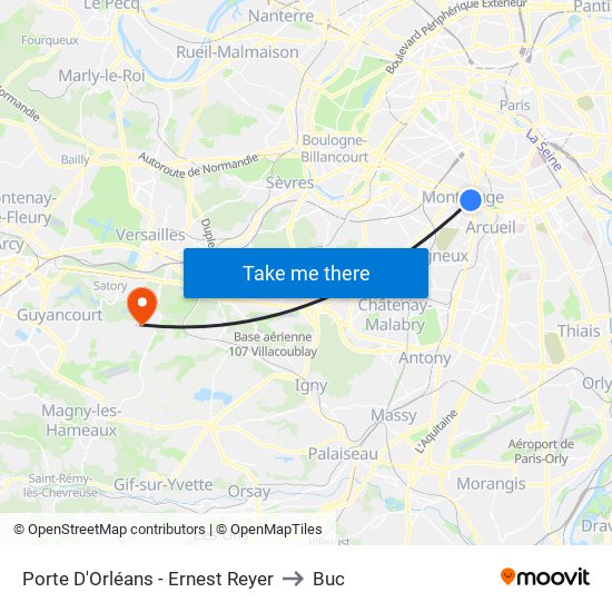 Porte D'Orléans - Ernest Reyer to Buc map