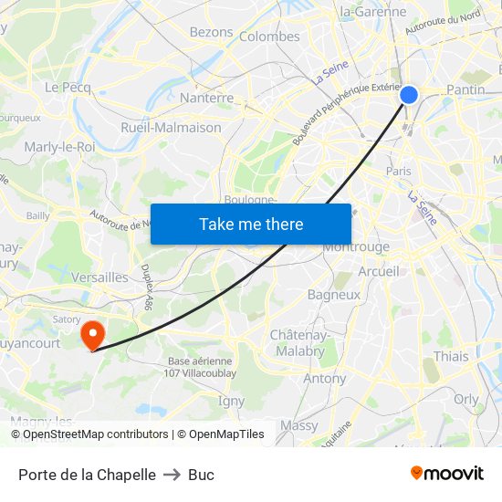 Porte de la Chapelle to Buc map