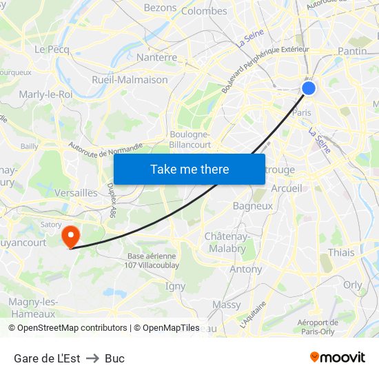 Gare de L'Est to Buc map