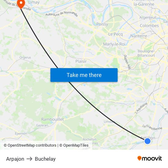 Arpajon to Buchelay map