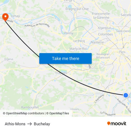Athis-Mons to Buchelay map