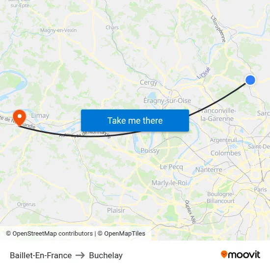 Baillet-En-France to Buchelay map