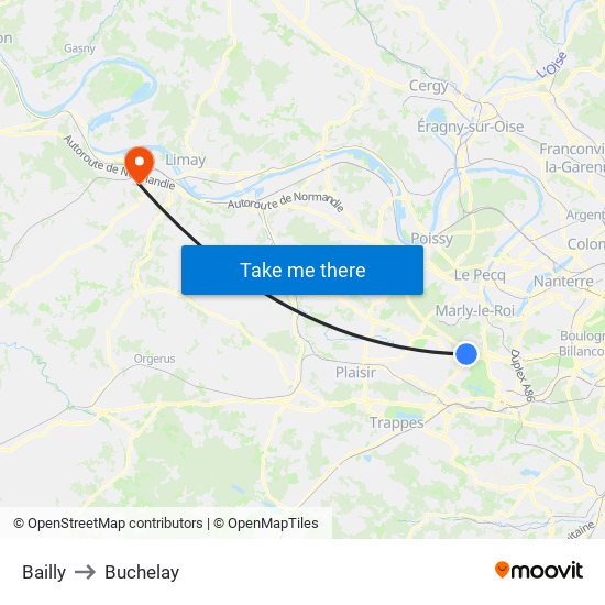 Bailly to Buchelay map