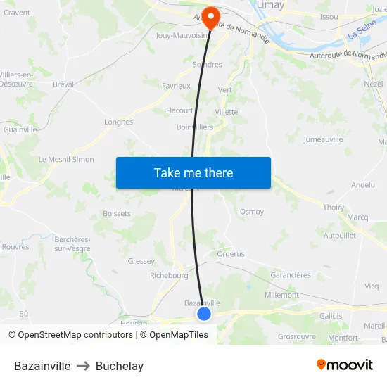 Bazainville to Buchelay map