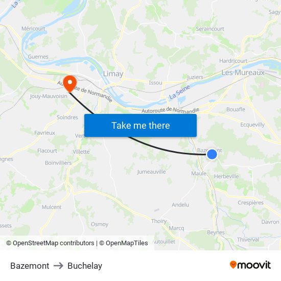 Bazemont to Buchelay map