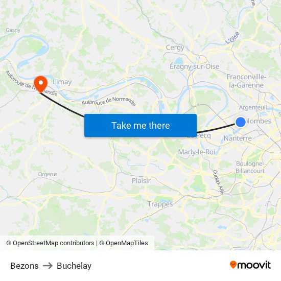 Bezons to Buchelay map