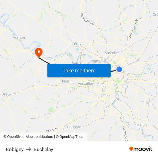 Bobigny to Buchelay map