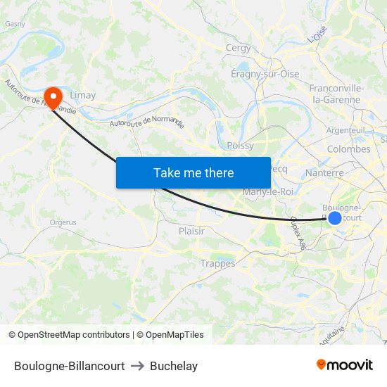 Boulogne-Billancourt to Buchelay map