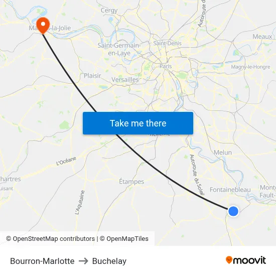 Bourron-Marlotte to Buchelay map