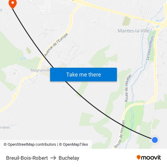 Breuil-Bois-Robert to Buchelay map