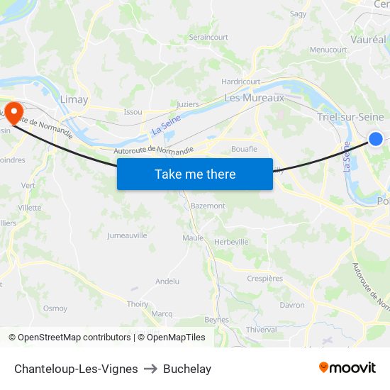 Chanteloup-Les-Vignes to Buchelay map