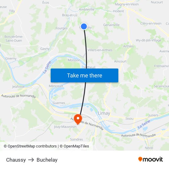 Chaussy to Buchelay map