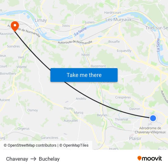 Chavenay to Buchelay map