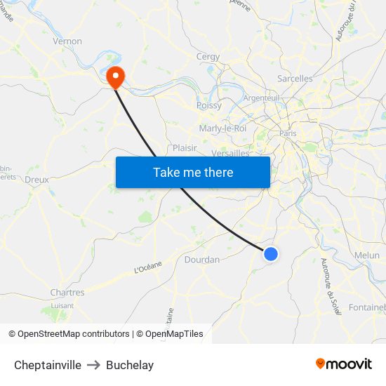 Cheptainville to Buchelay map