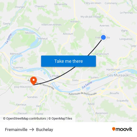 Fremainville to Buchelay map