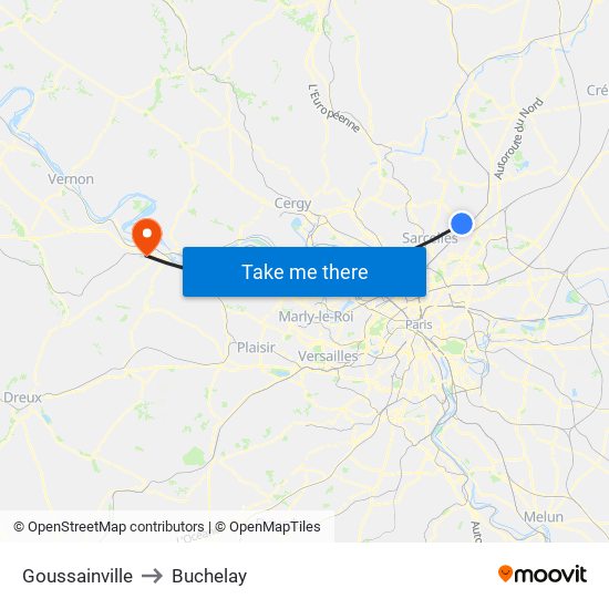 Goussainville to Buchelay map