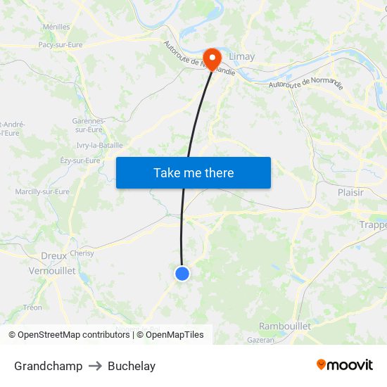Grandchamp to Buchelay map