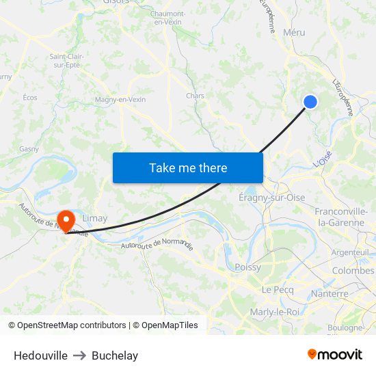 Hedouville to Buchelay map