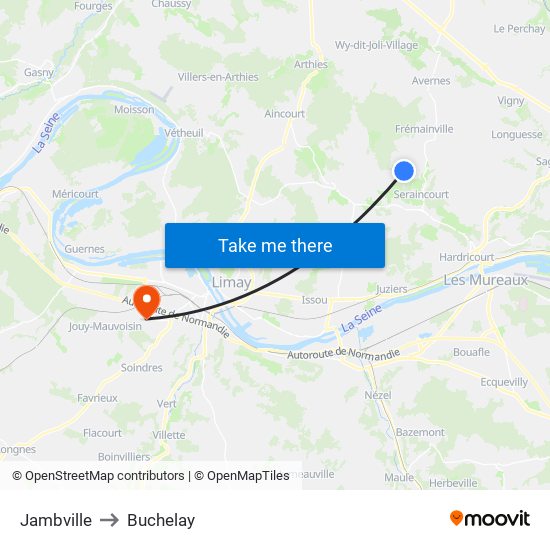 Jambville to Buchelay map