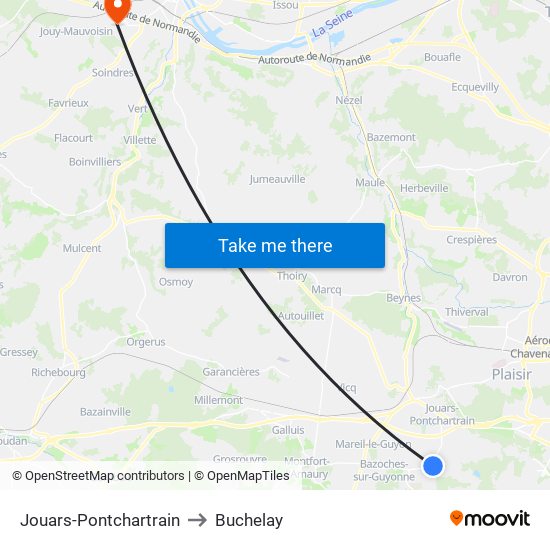 Jouars-Pontchartrain to Buchelay map